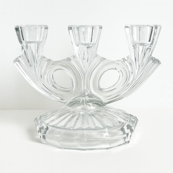 Vintage 60s Pressed Lead Crystal 3 Arm Candelabra Candle Holder West Germany - Picture 2 of 10